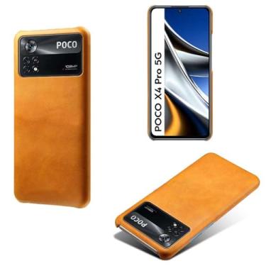 Imagem de Capa para Xiaomi POCO x4 Pro,Proteção contra quedas,Casca de volta de cor sólida simples,Design de couro de imitação de plástico-Orange