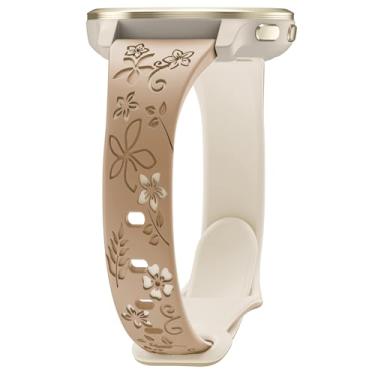 Imagem de Laband Pulseira de relógio com gravação floral de 20 mm compatível com Garmin Vivoactive 6/Vivoactive 5/3/3 Music/Forerunner 570 42 mm/165/55/245/645 Music, pulseira fofa em relevo de silicone macio e