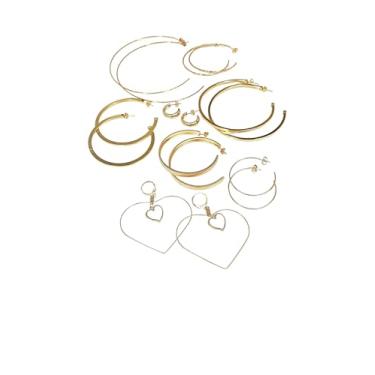 Imagem de Brinco Argola Feminina Dourada Kit 8 Pares Folheados Modelos Variados