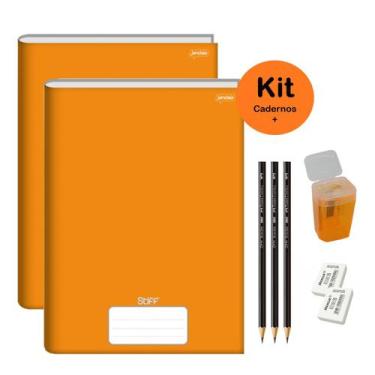 Imagem de Caderno Brochurão Laranja Capa Dura 96 folhas Kit 2un Stiff Jandaia + 