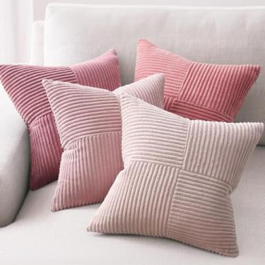 Imagem de Topfinel BlushPink Capas de almofada 60 x 60 cm, conjunto de 4 capas de almofada de veludo cotelê macio boho rosa bebê para sofá, sala de estar, quarto, sofá, varanda e exterior (60 x 60 cm)