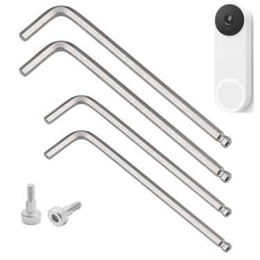 Imagem de Substituição de chave de fenda e parafusos de montagem de segurança compatíveis com campainha Google Nest (com fio) 2ª geração, chave de fenda em forma de L, fácil de instalar, pacote com 4