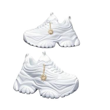 Imagem de Tênis Chunky Branco Plataforma Feminino – Solado Alto Antiderrapante, Conforto e Estilo Urbano para Academia, Passeio e Dia a Dia Tam. 38