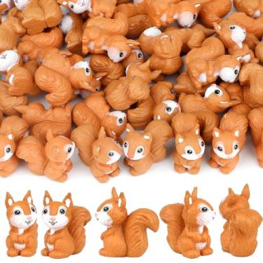 Imagem de 50 peças de mini esquilo de resina, mini estatuetas de esquilo, enfeite de cupcake de esquilo fofo de resina para jardim florestal, micro paisagem, decoração de aniversário, suprimentos de festa