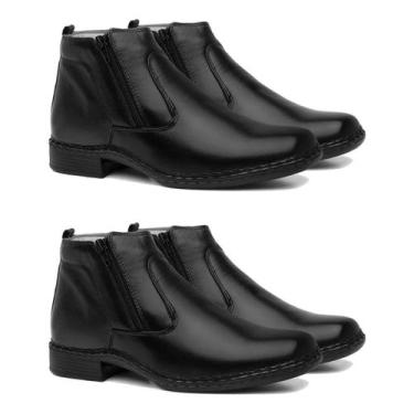 Imagem de Kit 2 Pares Bota Masculina Casual Ortopédica Ziper Em Couro - Giolo, P