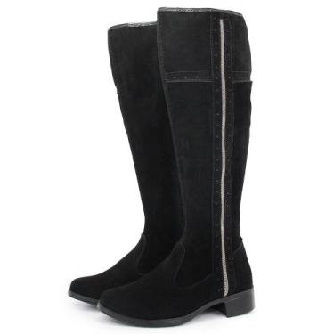Imagem de Bota Feminina Montaria Camurça Zíper Lateral Preta - Nalu Shoes, Preto