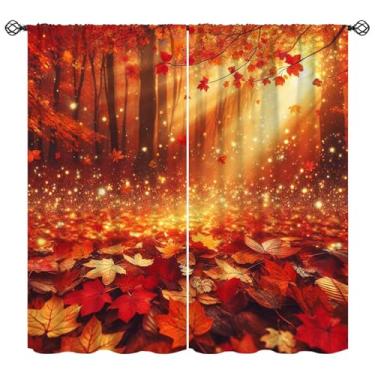 Imagem de Cortinas de folhas de bordo, folhas de outono, plantas de outono, paisagem natural, decoração de varão, tratamentos de janela para casa de campo, fazenda, restaurante, quarto, sala de estar, cozinha