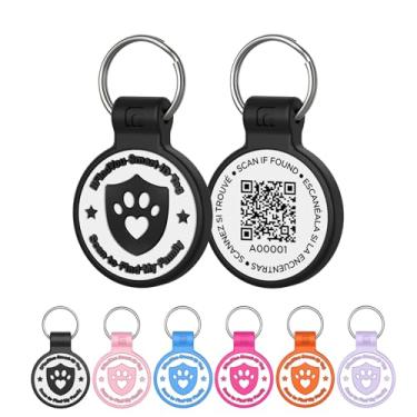 Imagem de ilFindYou Etiquetas de silicone personalizadas para animais de estimação com código QR, informações de contato de emergência, antiperda, alertas de localização de digitalização (preto-G)