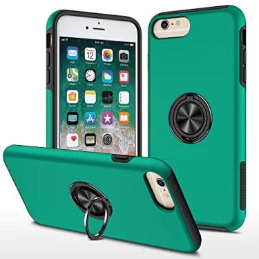 Imagem de SORAKA Capa para iPhone 6 Plus com suporte de anel invisível e placa de metal para montagem magnética em carro Capa rígida para PC Capa iPhone 6S Plus Capa resistente de nível militar
