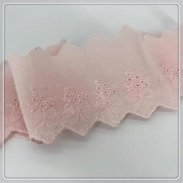 Imagem de Acabamento de renda de algodão de 7 cm, tecido de ilhós bordado floral para costurar vestidos, artesanato, fantasias, sofás, cortinas, roupas de bonecas/animais de estimação (rosa claro)