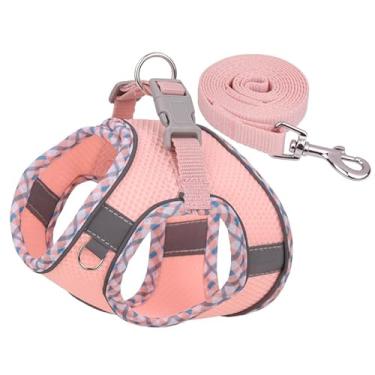 Imagem de Conjunto de coleira e coleira para cães, sem puxão, ajustável, refletivo para cães pequenos e médios, peitoral para caminhada fácil para cães pequenos, médios e gatos (rosa, P)