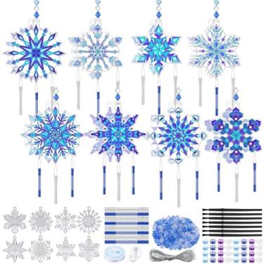 Imagem de VioraWhite 24 conjuntos de apanhadores de sol de floco de neve, sinos de vento, kits de arte para janela, apanhadores de sol, sinos de vento, ornamentos a granel, kits de pintura para meninos e