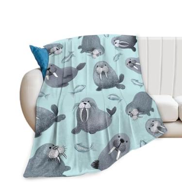 Imagem de Cobertor de morsa, cobertor de animal fofo, macio, quente, aconchegante, felpudo, presentes para meninas e mulheres, material de flanela de lã leve, presente para crianças e adultos, 127 cm x 101 cm
