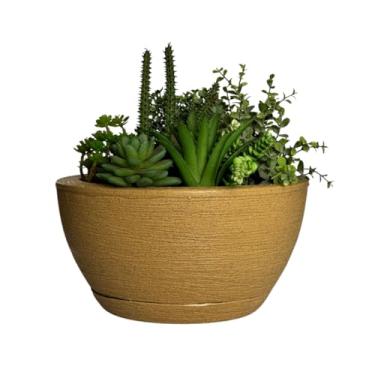 Imagem de Vaso Bacia Cuia P/plantas Decorativa Luxo Terrário C/prato (Palha)