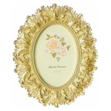 Imagem de ZASEUCI Porta-retrato 12 x 18 cm - Decoração de resina texturizada dourada ornamentada feita à mão com cavalete e gancho duplo, design floral para mesa e exibição de parede | Moldura ornamentada para