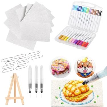Imagem de hehred Kit de pintura de textura de espuma 3D mágica, esponja de lona de pintura inchada mágica com caneta aquarela, marcadores coloridos faça você mesmo, quadrado