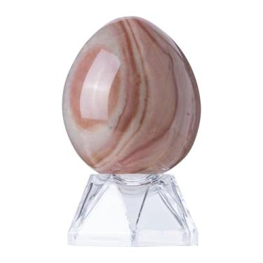 Imagem de Rockcloud Esfera de ovo de pedra do oceano natural com suporte de acrílico Estatueta de esfera de cristal Reiki polido para bênção de Páscoa e decoração de casa, 1 a 0,1 kg