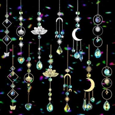 Imagem de Ptwola 12 peças de cristal para janela interna, prisma colorido pendurado com corrente, enfeite de pingente de bola de arco-íris para jardim ao ar livre, espelho de carro, árvore de Natal, decoração