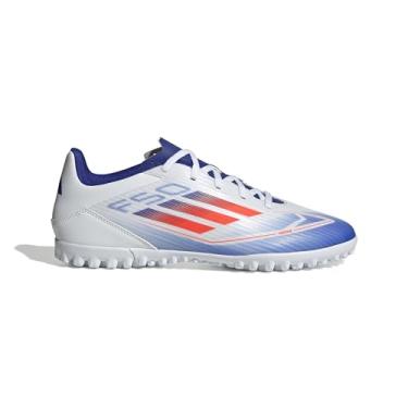 Imagem de adidas Tênis unissex F50 Club Turf Chuteiras de futebol, branco/vermelho solar/azul lúcido, 42 masculino, Branco/vermelho solar/azul lúcido, 12 Women/11 Men