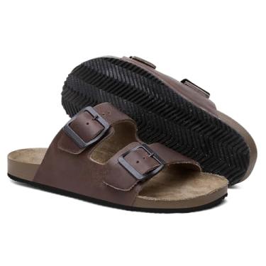 Imagem de Sandália Papete Unissex em Couro, Estilo Birken, Numeração 35 ao 46, Chinelo Confortável (Marrom, BR, Adulto, Numérico, 43)