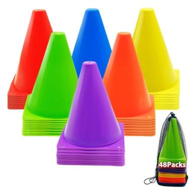 Imagem de 12 peças de cones de futebol, cones de futebol de 18 cm para treinamento, cones multicoloridos, cones de treinamento de futebol, cones de campo para patinação, basquete, treinos de futebol (18 cm, 12