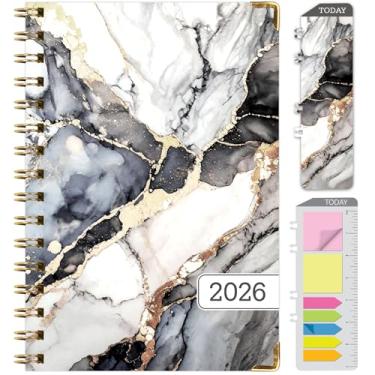 Imagem de Agenda Hardcover 2026, 14 cm x 20 cm: 14 meses (novembro de 2025 a dezembro de 2026), agenda mensal diária, agenda anual, marcador de livro, pasta de bolso e conjunto de notas adesivas (mármore