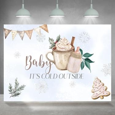 Imagem de Rsuuinu Baby It's Cold Outside Pano de fundo para chá de bebê, inverno, Natal, floco de neve, fotografia de fundo para recém-nascidos, suprimentos de decoração de festa infantil, faixa de mesa de bolo