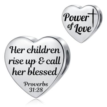 Imagem de MiiFort Berloque de coração de amor com versículo bíblico, pulseiras Pandora, religião, aniversário, presente para mulheres, filha, aço inoxidável, One Size, Aço inoxidável, Sem Pedra Preciosa