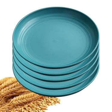 Imagem de YuanQ Conjunto de pratos de jantar com 5 peças, inquebrável, reutilizável, leve, placa de borda lisa, lavável na lava-louças e no micro-ondas (verde escuro, 25,4 cm)