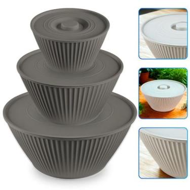Imagem de Conjunto 3 Saladeira Tigelas PMG Bacias Multiuso Com Tampa 1L 2L 4,25L