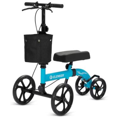 Imagem de Andador 4 Rodas Dobrável com Cesta e Apoio para Joelho Ideal para Lesões Suporta 136kg, ELENKER, Azul