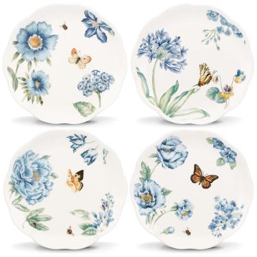 Imagem de Conjunto de Pratos para Sobremesa com 4 Peças, Formato Ondulado Redondo, Tema Floral e Material de Porcelana, LENOX 833416, Colorido