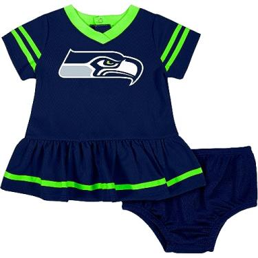 Imagem de Conjunto de vestido de futebol americano NFL Seattle Seahawks para bebês meninas, azul, 18 meses