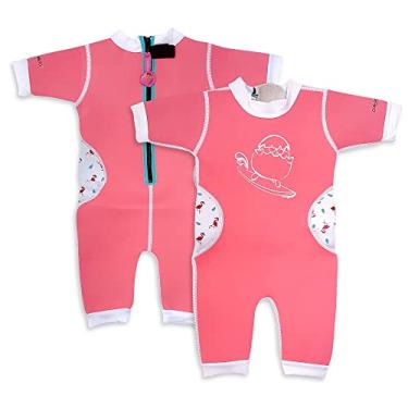 Imagem de Cheekaaboo Warmiebabes Roupa de banho para bebês e crianças, maiô térmico para bebês feito com neoprene FPS 50+, roupa de mergulho de secagem rápida, Rosa salmão/flamingo, 6-12 Meses