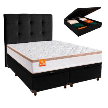 Imagem de Cama + Bau Blindado E Colchão Molas Ensacadas Queen - Isis Real Inducol + Cabeceira