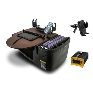 Imagem de AutoExec AE-RMCD-PI-PM-PS-VC-21M Roadmaster Mesa de carro e estação de trabalho portátil com inversor de potência de 400 watts, suporte para telefone, suporte de impressora e clipe de ventilação do