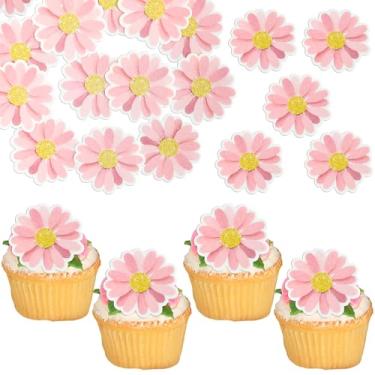 Imagem de Ephlyn 48Pcs Edible Daisy Cupcake Toppers Wafer Paper Flower Cake Topper Decorations Flower Chrysanthemum Party Decorations for Birthday Wedding Birthday Party Supplies Pink