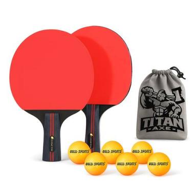 Imagem de Kit Tênis de Mesa Gold Sports Titan 2 Raq 5 Estrelas e 6 Bolas + Bolsa