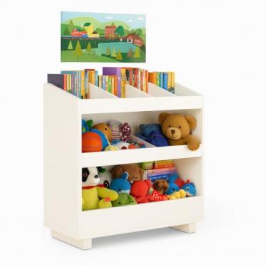 Imagem de Organizador Infantil em MDF Branco – Estante para Brinquedos e Livros com Prateleiras Divididas