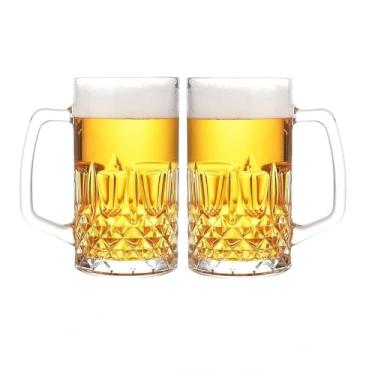 Imagem de Komost Conjunto de 2 canecas de cerveja de acrílico grandes de 740 ml com alças, copos de plástico seguros para freezer, ideal para bebidas e coleção de canecas de cerveja