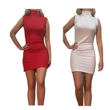 Imagem de Kit c/2 Vestidos Gola Alta Canelado - Empório J, Vermelho, Branco, Úni