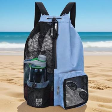 Imagem de Bolsa de natação de malha impermeável - Mochila grande com cordão para praia, piscina e academia