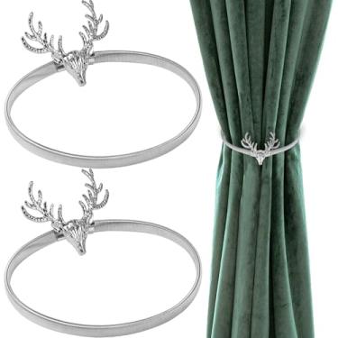 Imagem de 2 peças de laços de cortina de liga de alumínio com design de mola tira elástica fivela de cortina amarradores de chifre para cortinas grossas ou finas, decoração de Natal