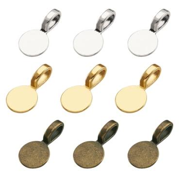 Imagem de 60 peças de cola de liga redonda plana de 10 mm em blocos planos, pingentes, pingentes, conector cabochão 18 x 10 mm para fabricação de joias, cabochão de vidro, faça você mesmo, colar, pulseira