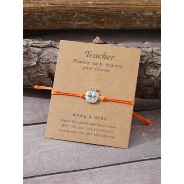 Imagem de Pulseiras femininas elásticas ajustáveis para Dia dos Professores com Presentes de Dia dos Professores de Maçã, One Size, Liga de aço, Sem Pedra Preciosa