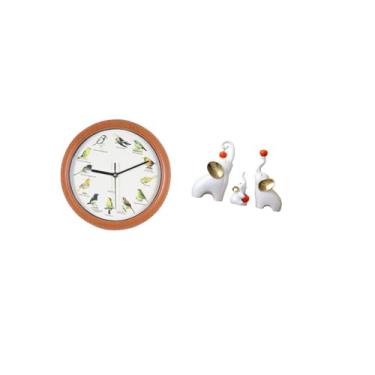 Imagem de Fenteer Relógio de Parede com Pássaros Cantores E Esculturas de Elefantes, Estátuas de Animais, Artesanato, Relógios de Parede Decorativos para Cozinha, Decor