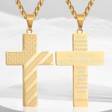 Imagem de Colar masculino de cruz de aço inoxidável - corrente de 61 cm com pingente de design de unhas (preto/ouro/prata), one size, Aço inoxidável, Sem Pedra Preciosa