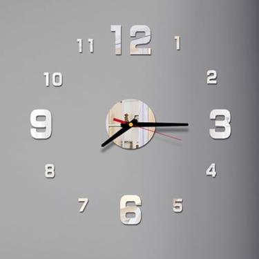 Imagem de Relógio de parede numeral romano 3D moderno acrílico espelho sem moldura relógios de quartzo autoadesivos para pendurar decoração de casa, 40 cm (prata digital)
