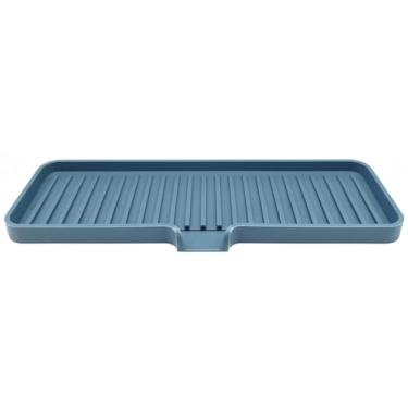 Imagem de Happitasa Bandeja de saboneteira de silicone e suporte de esponja com calha de drenagem | Organizador de pia de banheiro e cozinha (azul moky, 30 x 10 cm, 209 g)