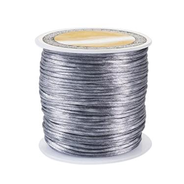 Imagem de Cordão de cetim de nylon de 1 mm para fabricação de pulseiras, cordão de seda de rattail, cordão de contas sedosas, fio de nó chinês para pulseiras trançadas Kumihimo, colar de joias (cinza)